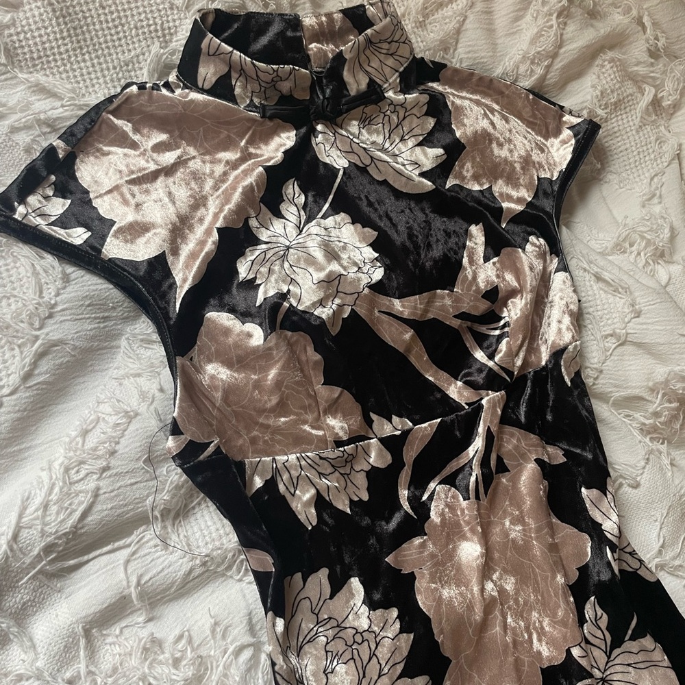 Traditional Chinese Qi Pao Cheongsam Velvet Maxi Dress